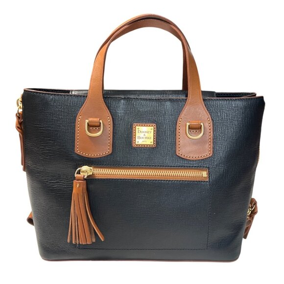 Vintage Dooney & Bourke Black & Tan Leather Satchel - Picture 3 of 13